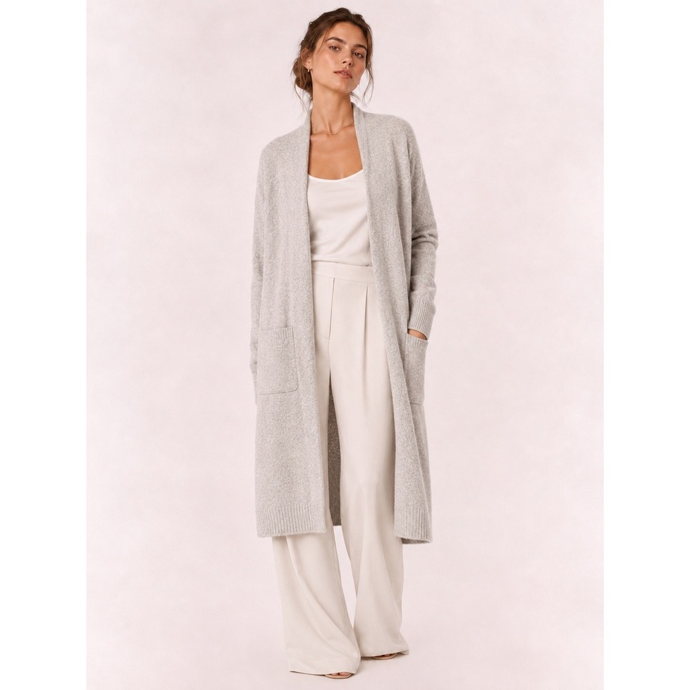 Theory Torina Slit Cardigan Women M Grey Excellent Merino Wool Linen Duster